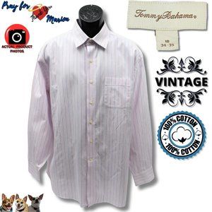 VINTAGE Tommy Bahama 18 34-35 Pink Blue White Strip Long Sleeve Cotton L/S Pocke